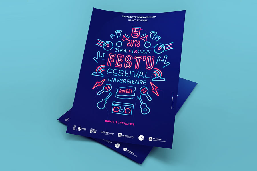 Affiche pour le festival universitaire de Saint-Etienne, le Fest'u