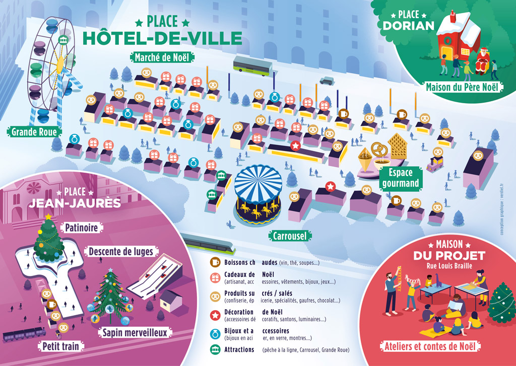 plan du marché de Noël de la ville de Saint-Etienne